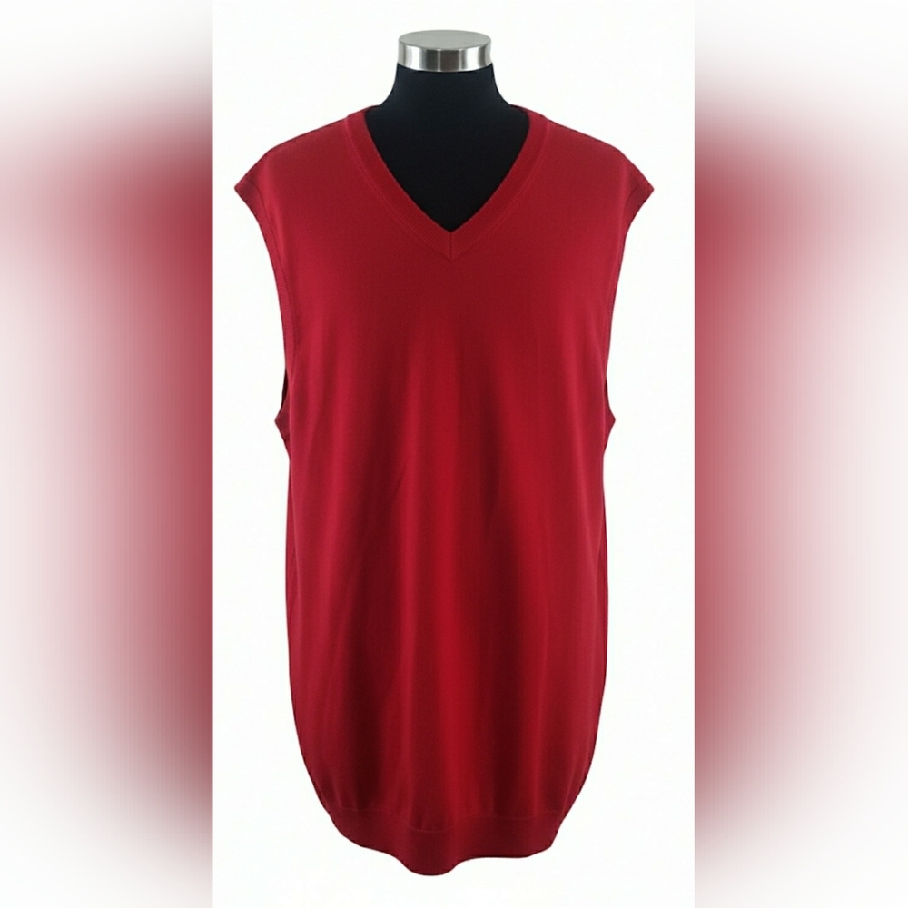 Casual Red Men Big Tall XLT Knit Merino Wool Grandpa Preppy V-Neck Vest New